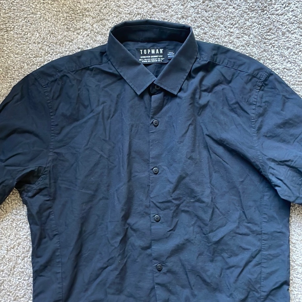 TOPMAN STRETCH SKINNY SMART SHIRT IN BLACK
